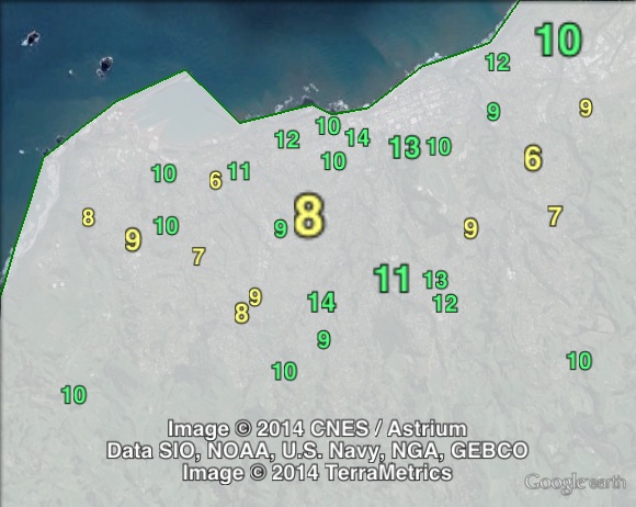 Green party votes in the New Plymouth urban area at the 2011 general election.