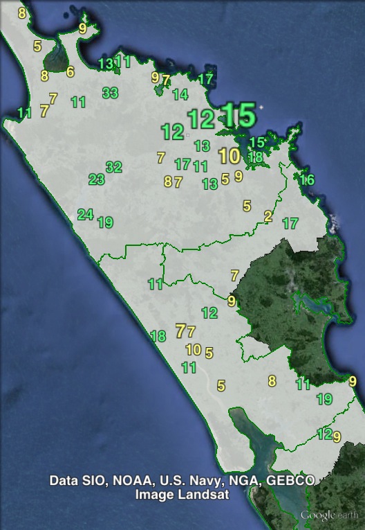 Green party votes in Northland at the 2011 general election.