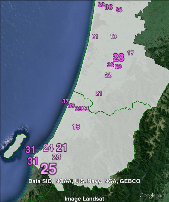 Labour party votes in Ōtaki at the 2011 general election.