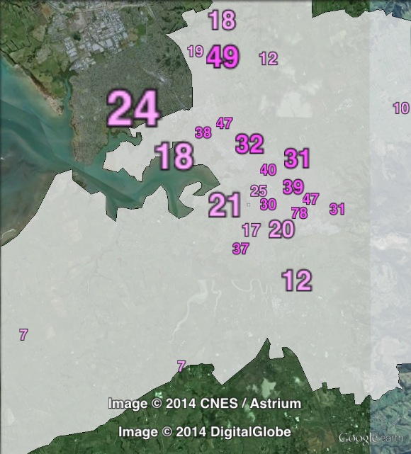 Labour party votes in Papakura at the 2011 general election.