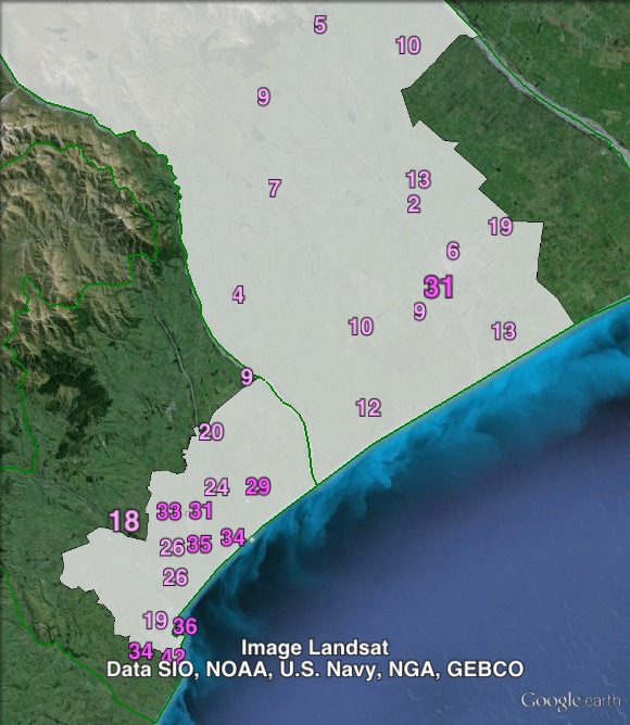 Labour party votes in Rangitata at the 2011 general election.