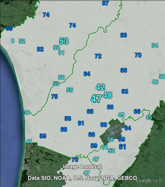 National party votes in southern Rangitīkei at the 2011 general election.