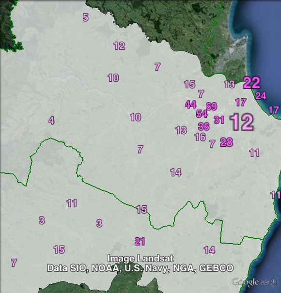 Labour party votes in Tukituki at the 2011 general election.