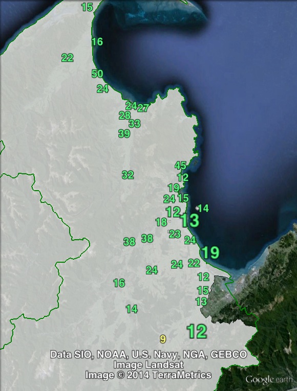 Green party votes in the Tasman area at the 2011 general election.