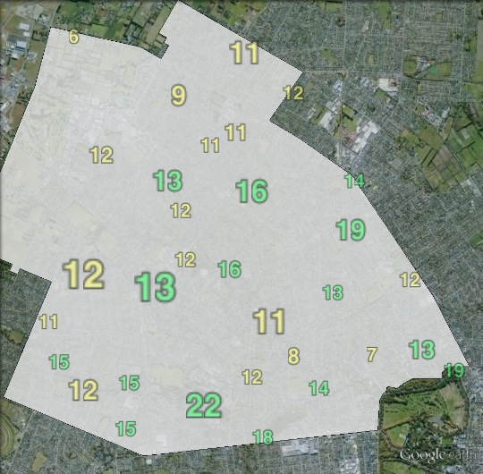 Green party votes in Ilam at the 2011 general election.