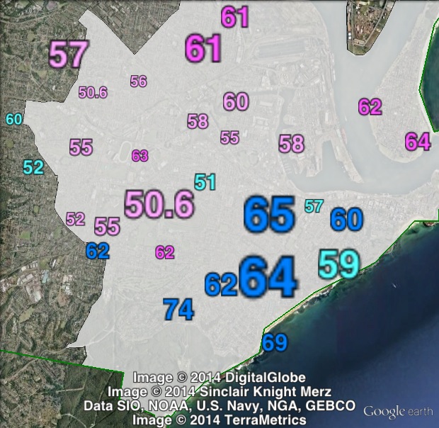 Two-party-preferred votes in Newcastle at the 2011 state election.