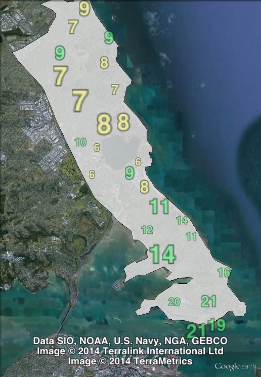 Green party votes in North Shore at the 2011 general election.