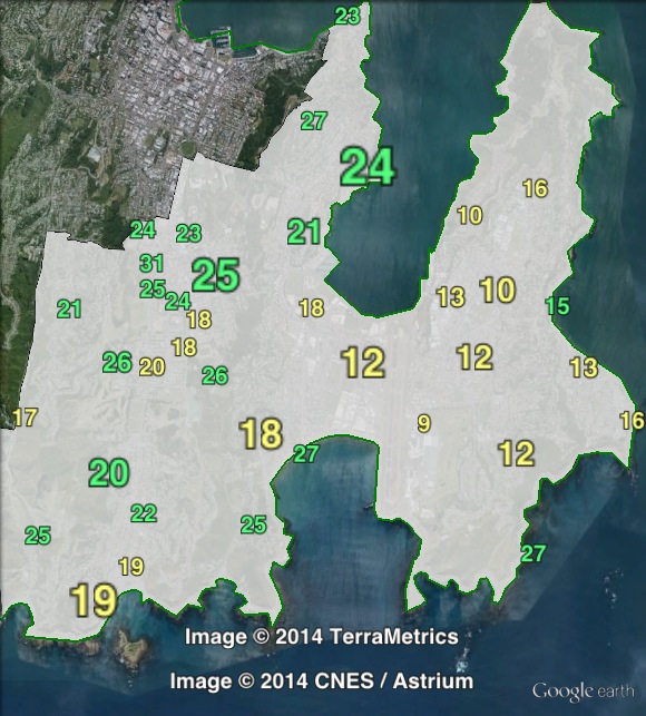 Green electorate votes in Rongotai at the 2011 general election.