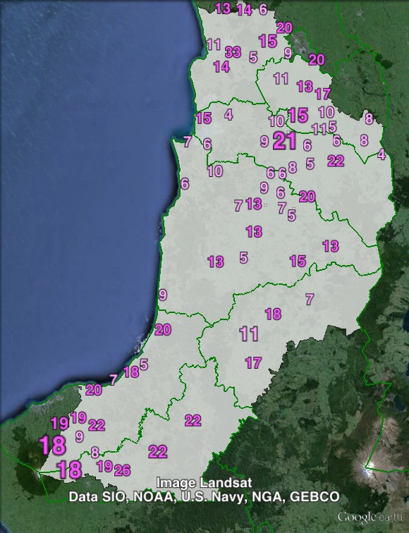 Labour party votes in Taranaki-King Country at the 2011 general election.