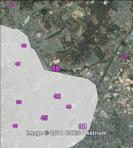 Labor primary votes in the urban Bendigo parts of Bendigo West at the 2010 Victorian state election.