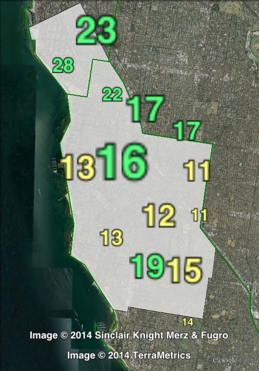 Greens primary votes in Brighton at the 2010 Victorian state election.
