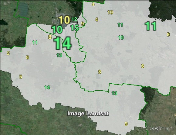 Greens primary votes in Buninyong at the 2010 Victorian state election.