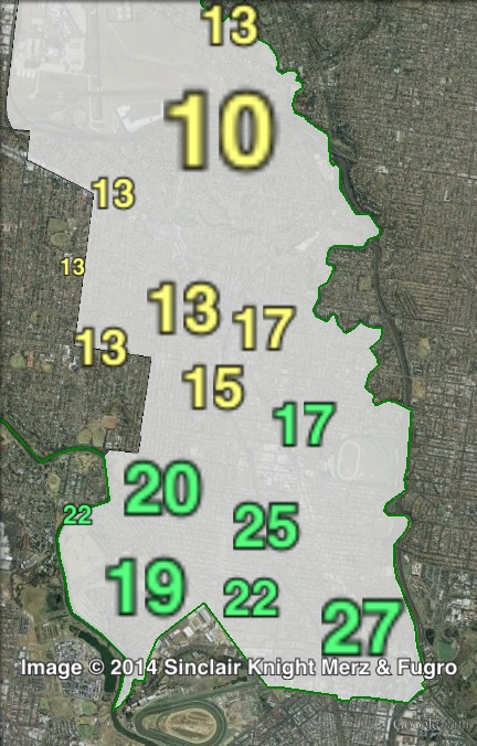 Greens primary votes in Essendon at the 2010 Victorian state election.
