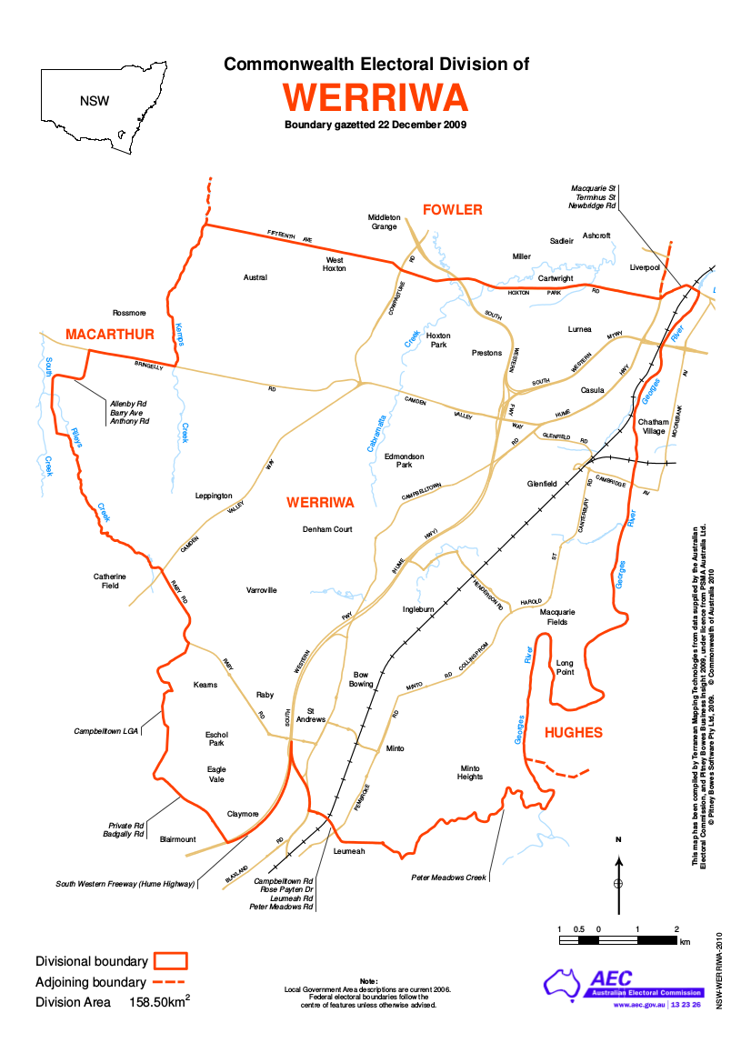 Werriwa boundaries, 2009 redistribution. Click to enlarge.
