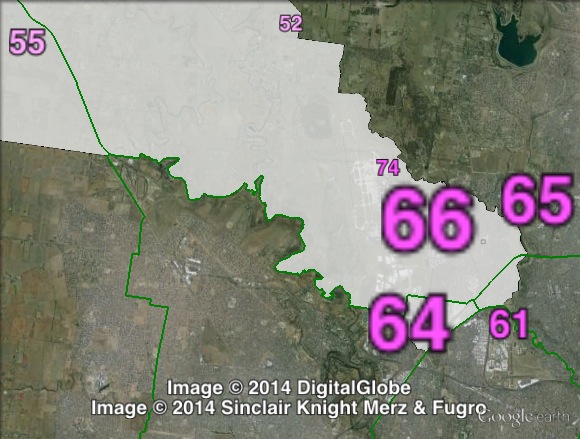 Two-party-preferred votes in southern Sunbury at the 2010 Victorian state election.