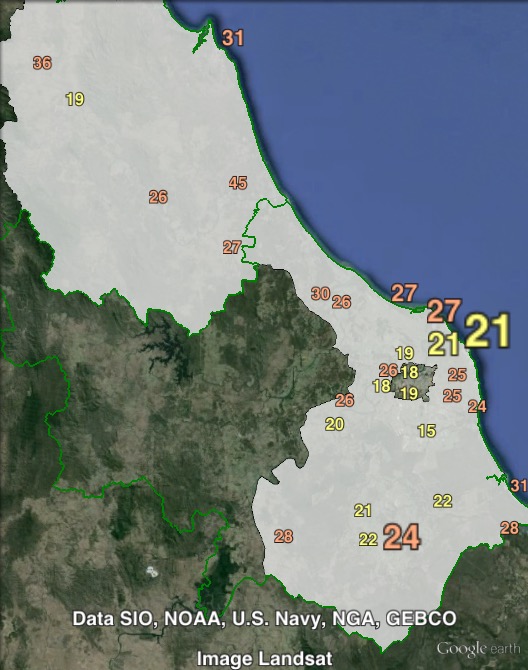 Primary votes for independent Rob Messenger in Burnett at the 2012 Queensland state election.