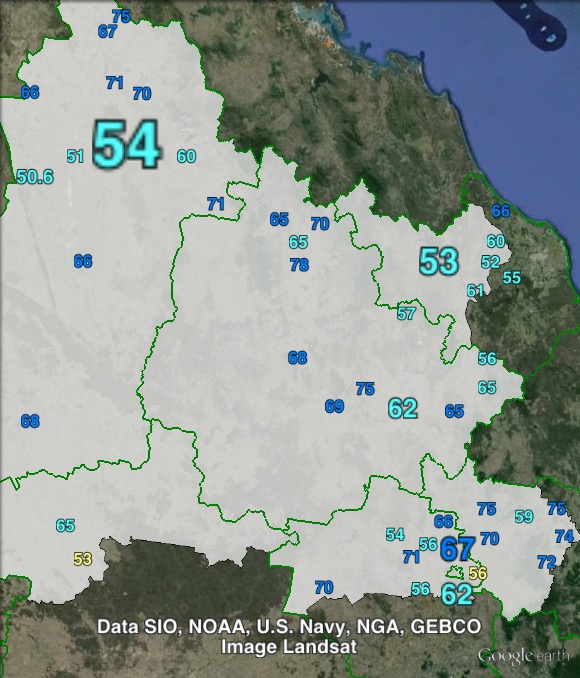 Estimated two-candidate-preferred votes in Callide at the 2012 Queensland state election.