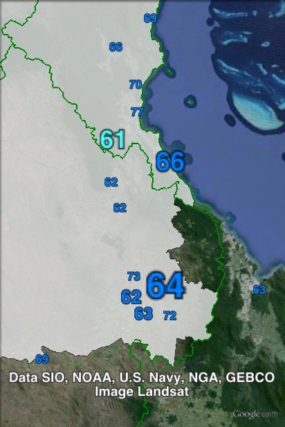 Estimated two-party-preferred votes in southern parts of Cook at the 2012 Queensland state election.