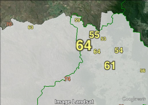 Estimated two-candidate-preferred votes in northern parts of Dalrymple at the 2012 Queensland state election.