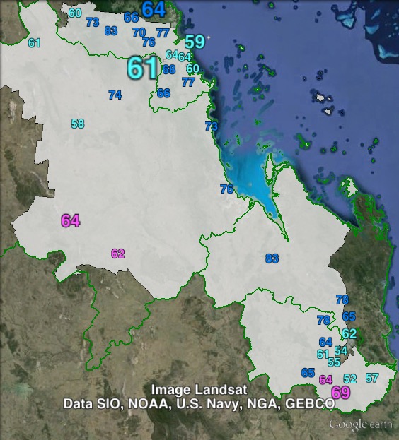 Estimated two-party-preferred votes in Mirani at the 2012 Queensland state election.