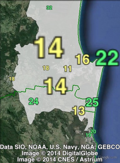 Greens primary votes in Noosa at the 2012 Queensland state election.