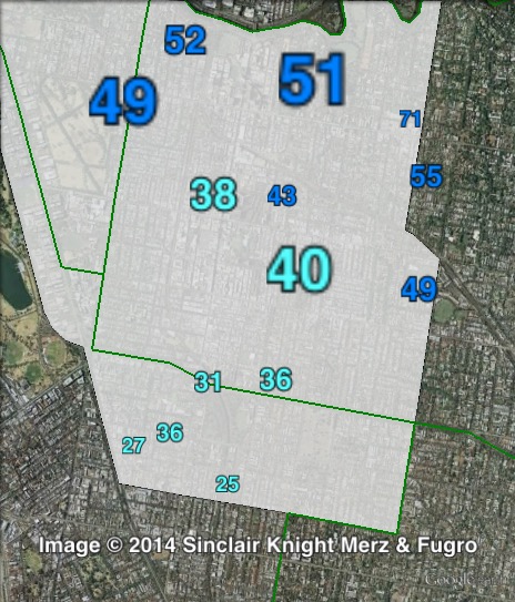 Liberal primary votes in Prahran at the 2014 Victorian state election.