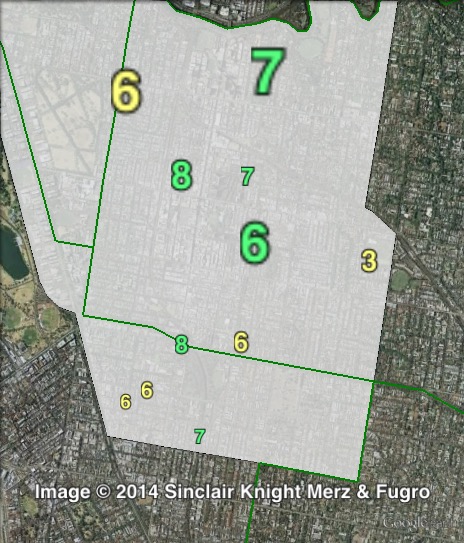 Greens primary vote swings in Prahran at the 2014 Victorian state election.