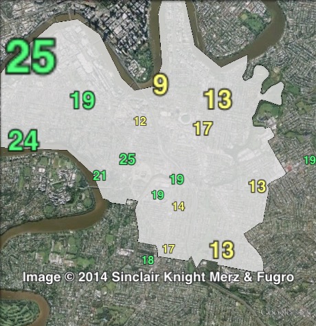 Greens primary votes in South Brisbane at the 2012 Queensland state election.