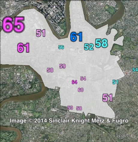 Estimated two-party-preferred votes at the 2012 South Brisbane by-election.
