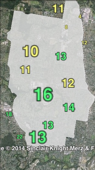 Greens primary votes at the 2014 Stafford by-election.