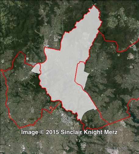 Map of Ku-ring-gai's 2011 and 2015 boundaries. 2011 boundaries marked as red lines, 2015 boundaries marked as white area. Click to enlarge.