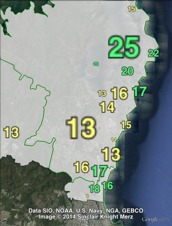 Greens primary votes in Pittwater at the 2011 NSW state election.