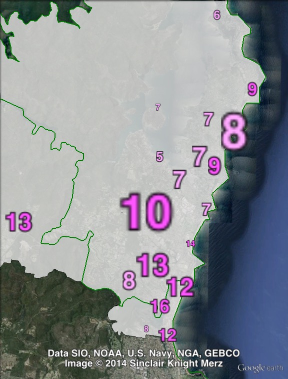 Labor primary votes in Pittwater at the 2011 NSW state election.