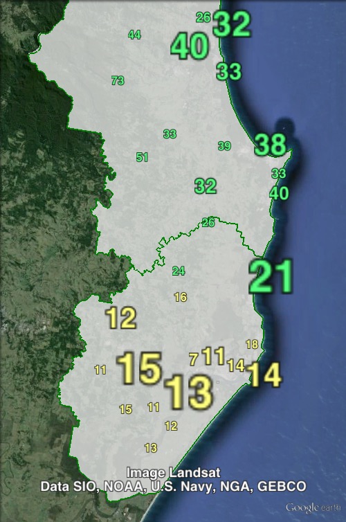 Greens primary votes in Ballina at the 2011 NSW state election.