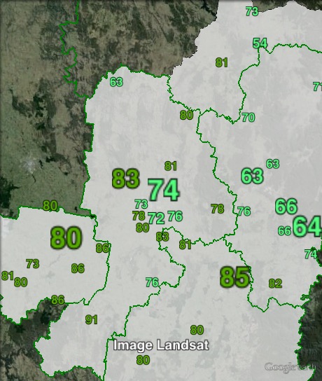 Two-party-preferred votes in Bathurst at the 2011 NSW state election.