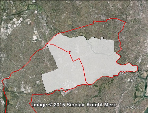 Map of Canterbury's 2011 and 2015 boundaries. 2011 boundaries marked as red lines, 2015 boundaries marked as white area. Click to enlarge.
