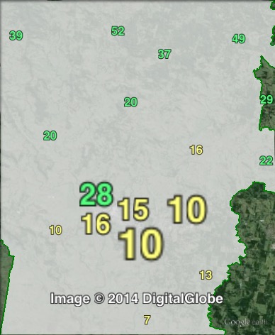 Greens primary votes in the area surrounding the town of Lismore at the 2011 NSW state election.