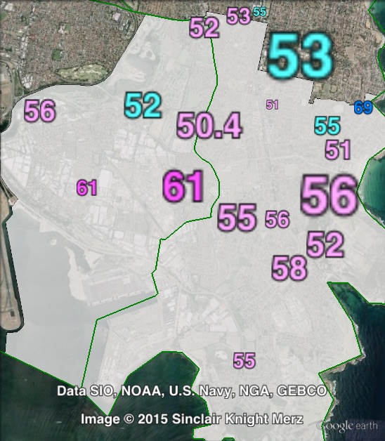 Two-party-preferred votes in Maroubra at the 2011 NSW state election.