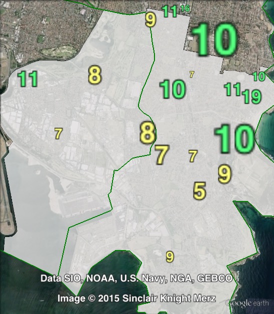 Greens primary votes in Maroubra at the 2011 NSW state election.