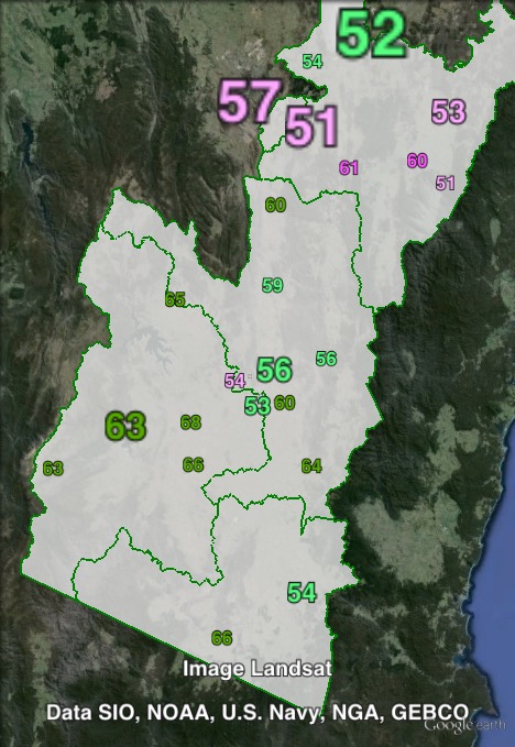 Two-party-preferred votes in Monaro at the 2011 NSW state election.