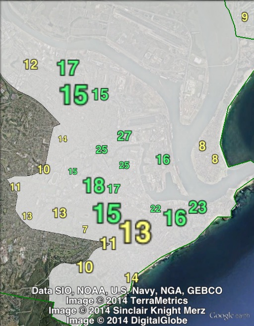 Greens primary votes in Newcastle at the 2011 NSW state election.