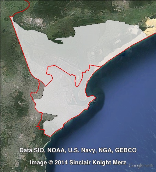 Map of Newcastle's 2011 and 2015 boundaries. 2011 boundaries marked as red lines, 2015 boundaries marked as white area. Click to enlarge.