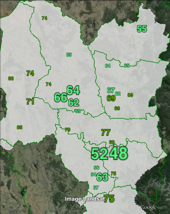 Nationals primary votes at the 2013 Northern Tablelands by-election.