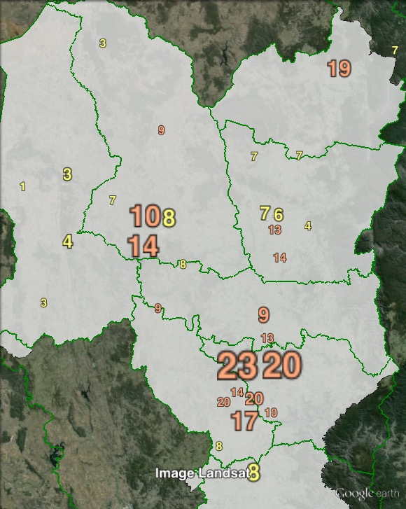 Primary votes for independent candidate Jim Maher at the 2013 Northern Tablelands by-election.