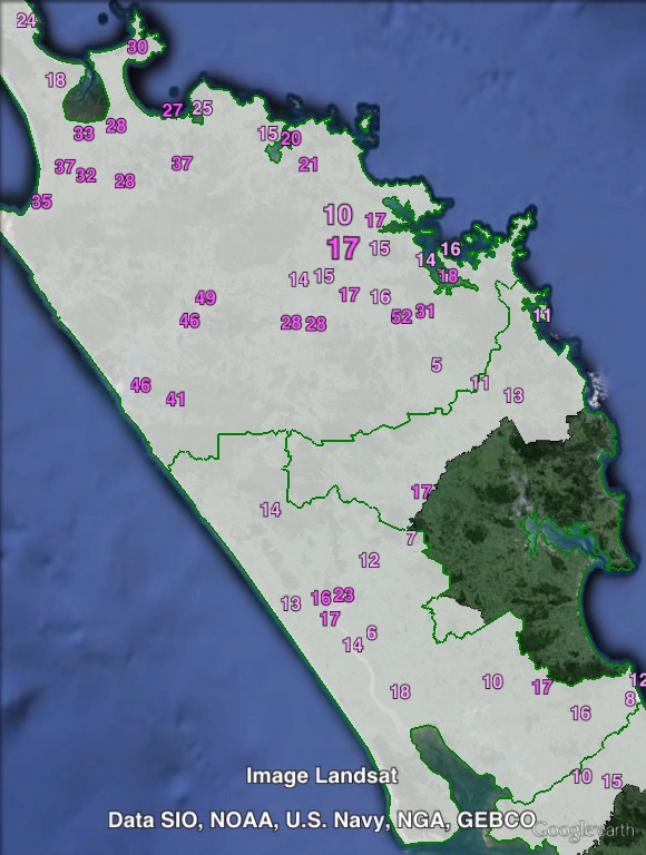 Labour party votes in Northland at the 2015 New Zealand general election.