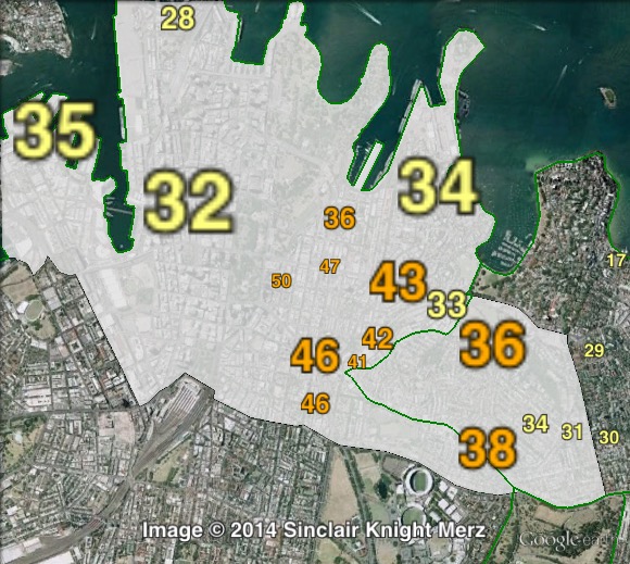 Primary votes for independent candidate Clover Moore in Sydney at the 2011 NSW state election.