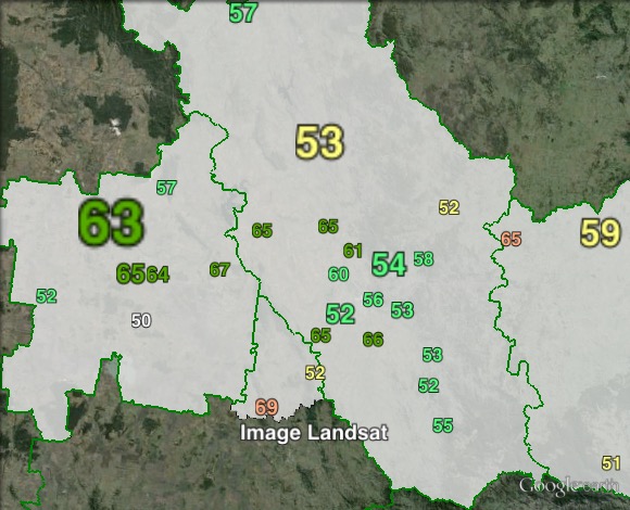 Two-candidate-preferred votes in Tamworth at the 2011 NSW state election.