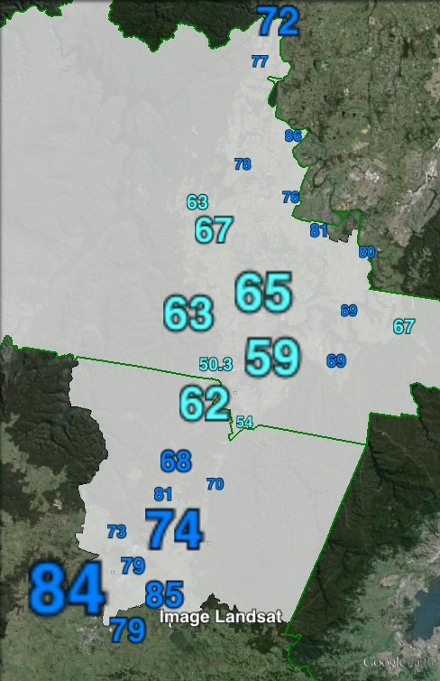 Two-party-preferred votes in Wollondilly at the 2011 NSW state election.