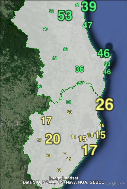 Greens primary votes in Ballina at the 2015 NSW state election.