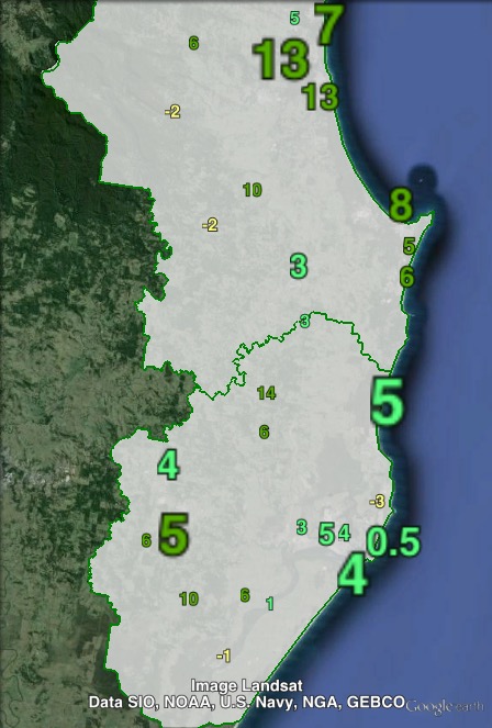 Greens primary vote swings in Ballina at the 2015 NSW state election.